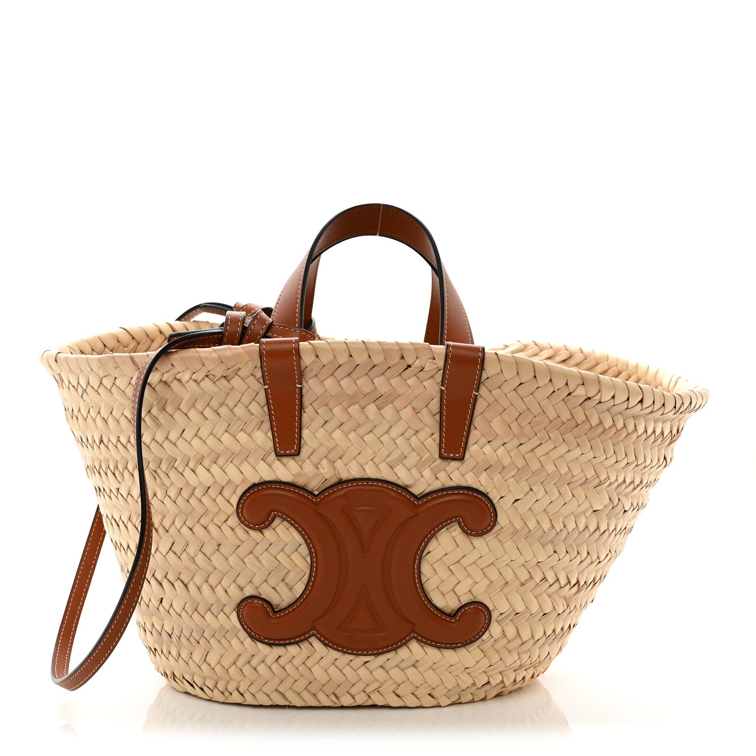 Celine Raffia Calfskin Triomphe Teen Panier Tan 1 of 9