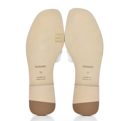Hermes Box Calfskin Oran Sandals 39 White 5 of 9