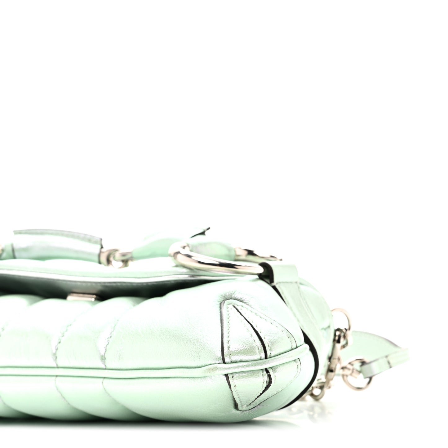 Iridescent Nappa Vertical Matelasse Small Maxi Horsebit Chain Shoulder Bag Iridescent Salvy Green