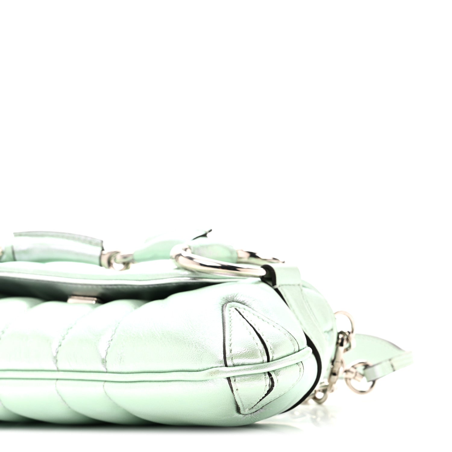Gucci Iridescent Nappa Vertical Matelasse Small Maxi Horsebit Chain Shoulder Bag Iridescent Salvy Green 9 of 9