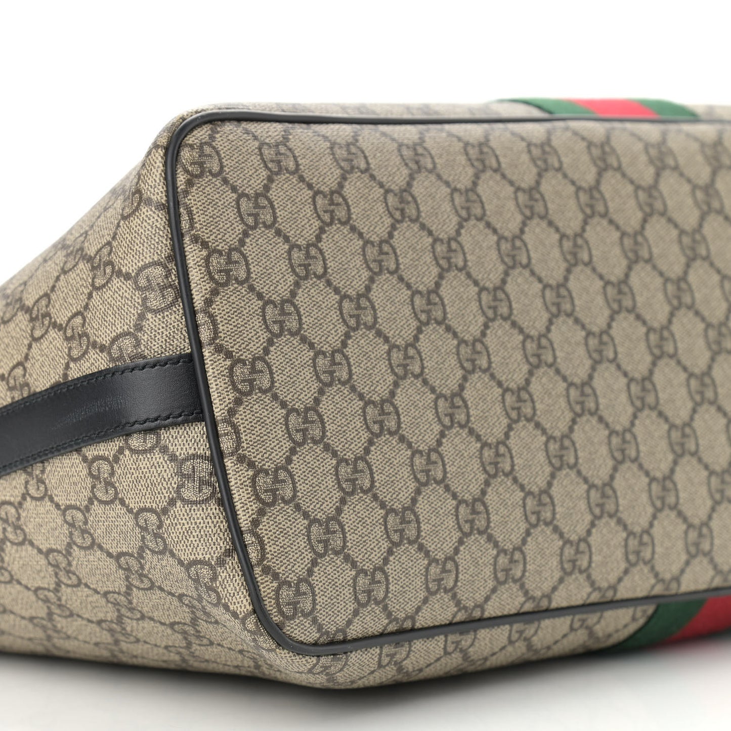 GG Supreme Monogram Web Medium Zippered Tote Beige Black