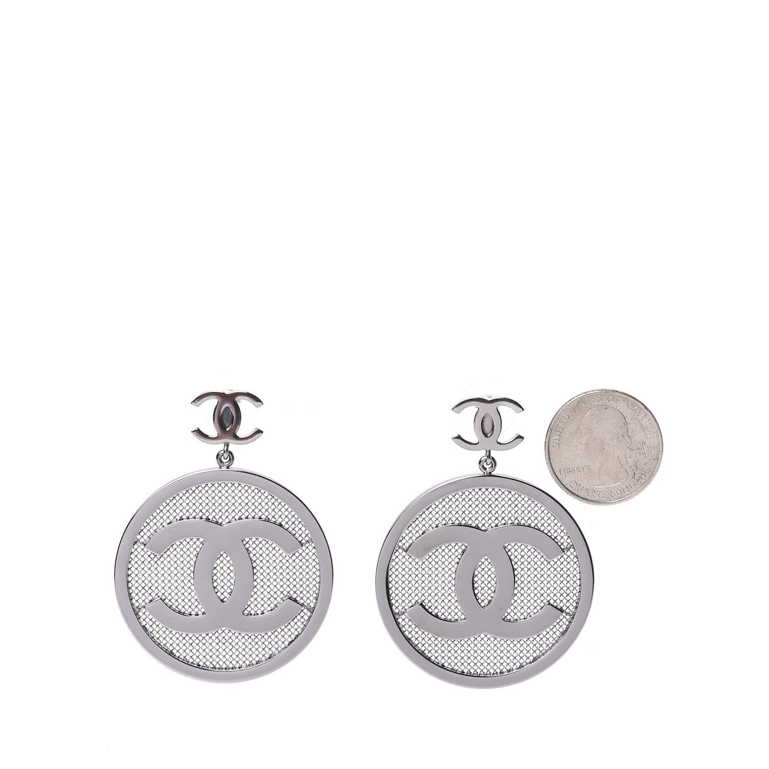 Chanel Mesh CC Earrings Ruthenium 2 of 5
