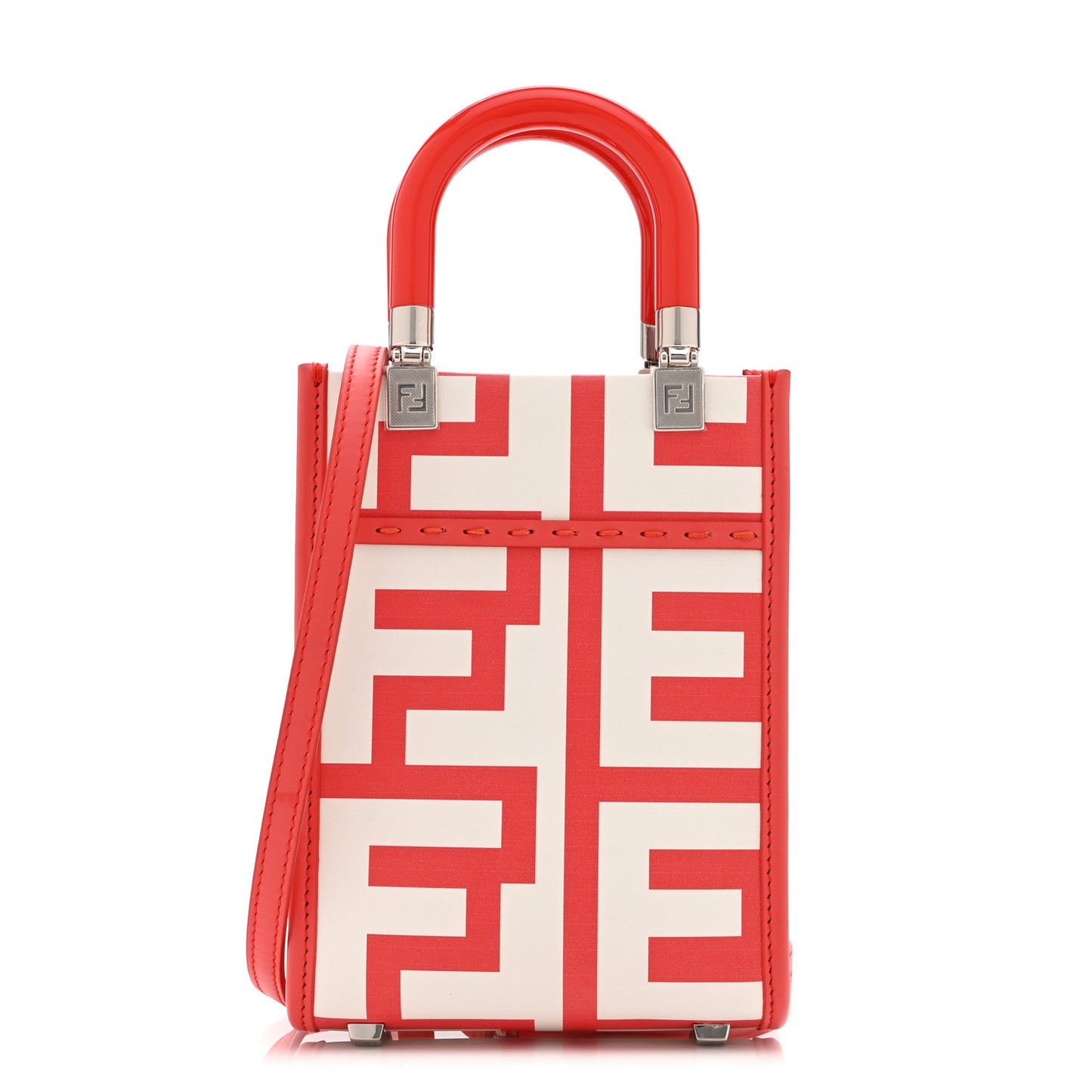 X MARC JACOBS Vitello King Plexiglass Logo Print Mini Fendi Sunshine Shopper Tote Coral  White