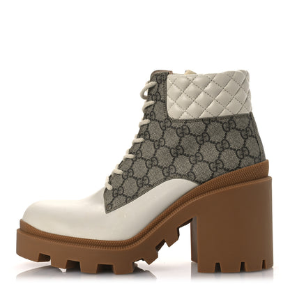 Gucci Calfskin GG Supreme Monogram Nappa Quilted Lace Up Ankle Boots 42 Mystic White Beige 1 of 12