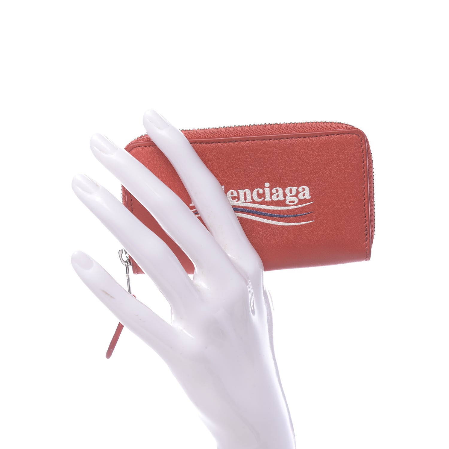 Balenciaga Calfskin Political Campaign Logo Zip Around Card Holder Vivid Red 2 of 8