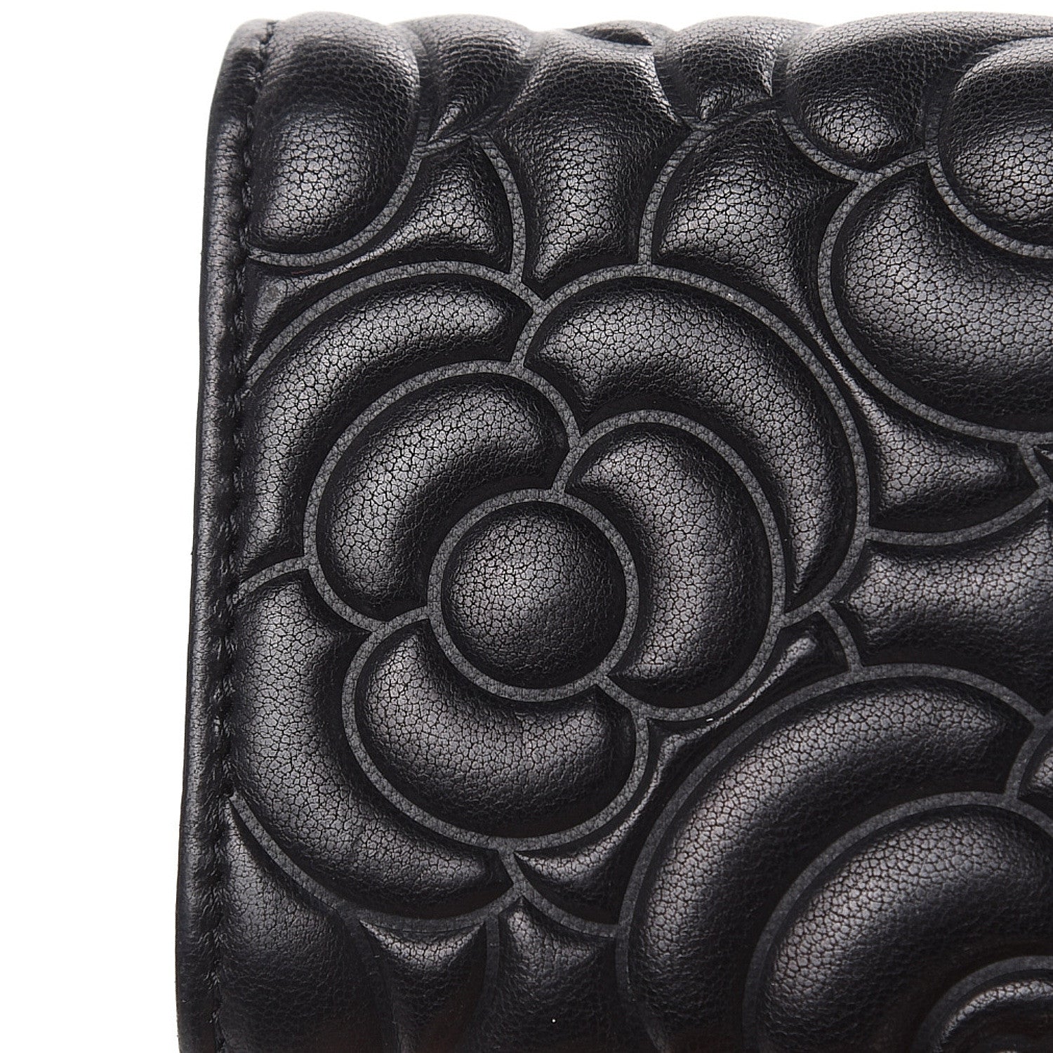 Chanel Goatskin Camellia Embossed Flap Card Holder Wallet Black 8 of 12
