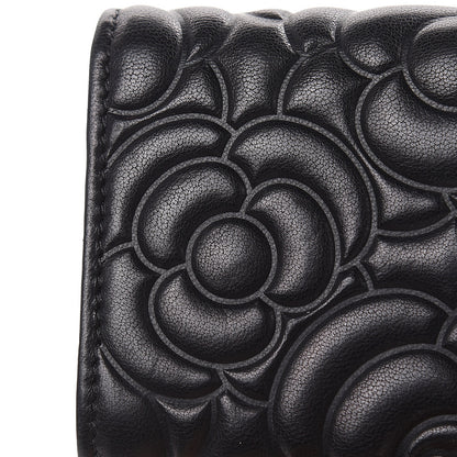 Chanel Goatskin Camellia Embossed Flap Card Holder Wallet Black 8 of 12