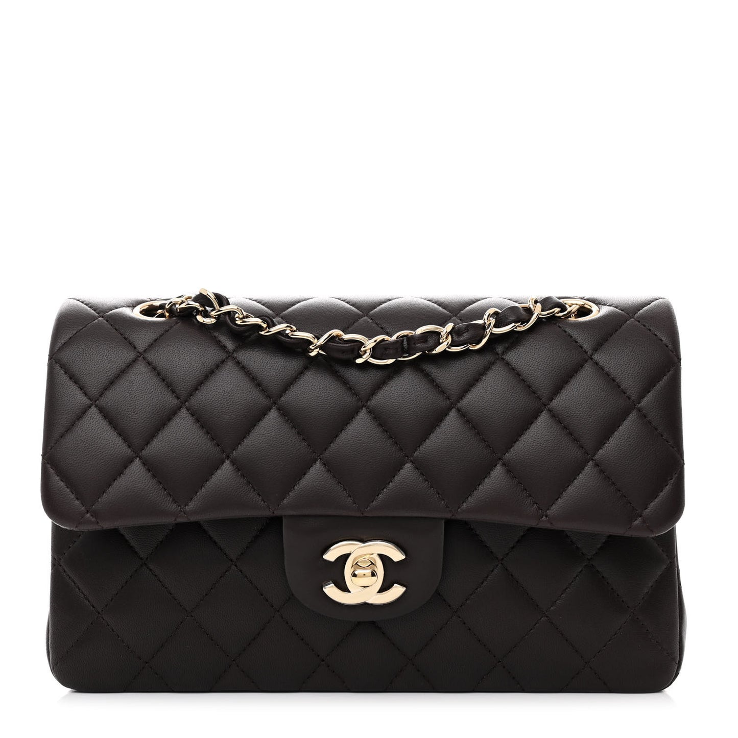 Lambskin Quilted Small Double Flap Dark Brown