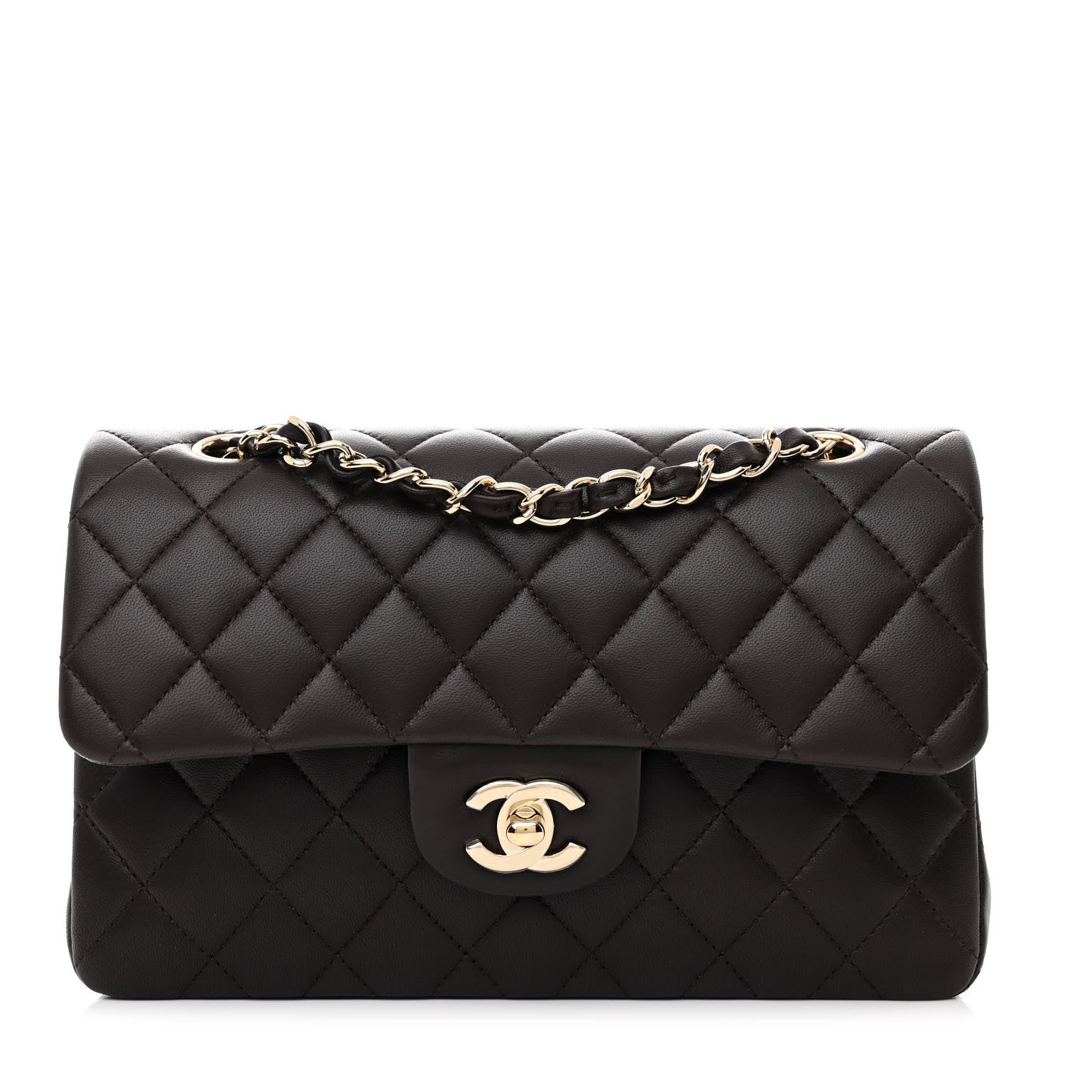 Chanel Lambskin Quilted Small Double Flap Dark Brown 1 of 10