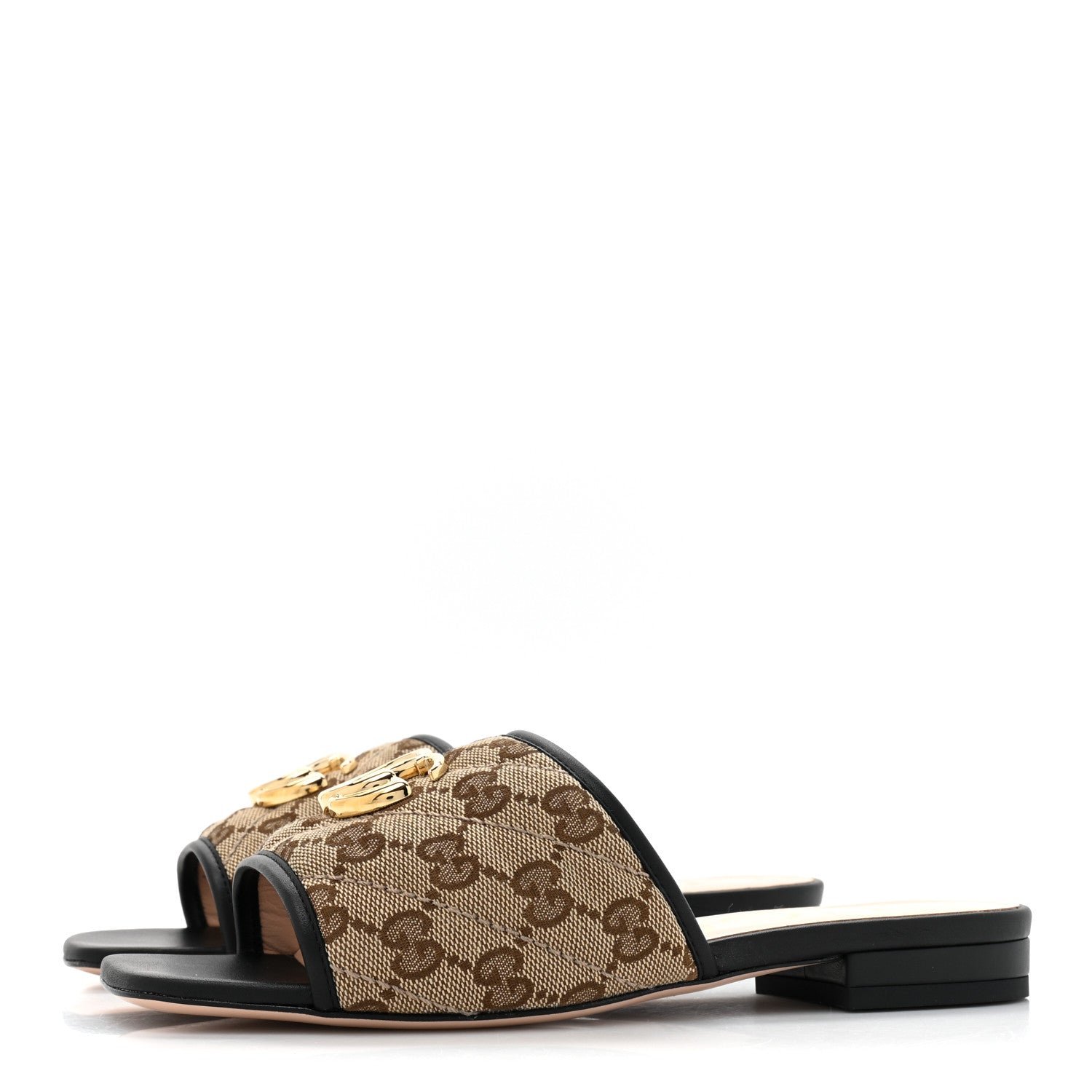 Gucci Monogram Matelasse Diagonal GG Marmont Flat Slide Sandals 36 Beige Ebony Black 4 of 10