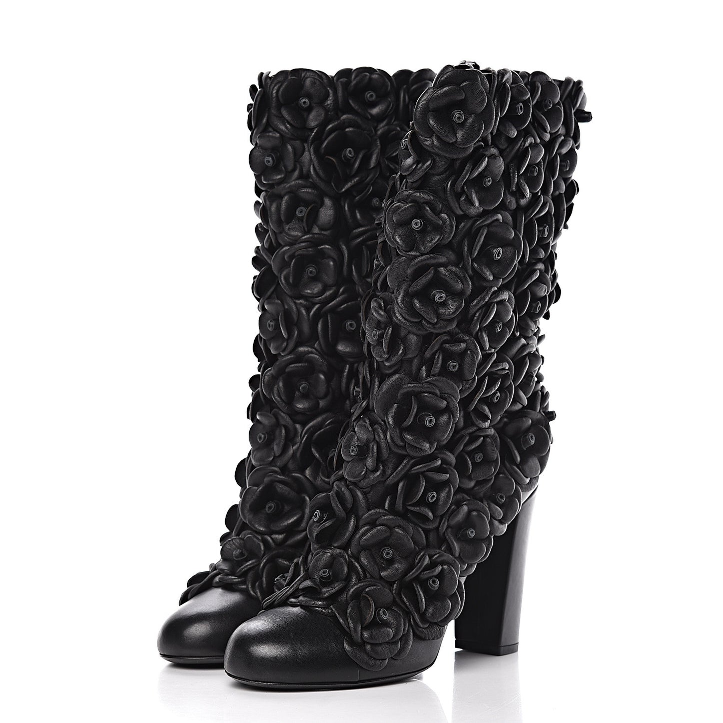 Calfskin Camellia Boots 40.5 Black