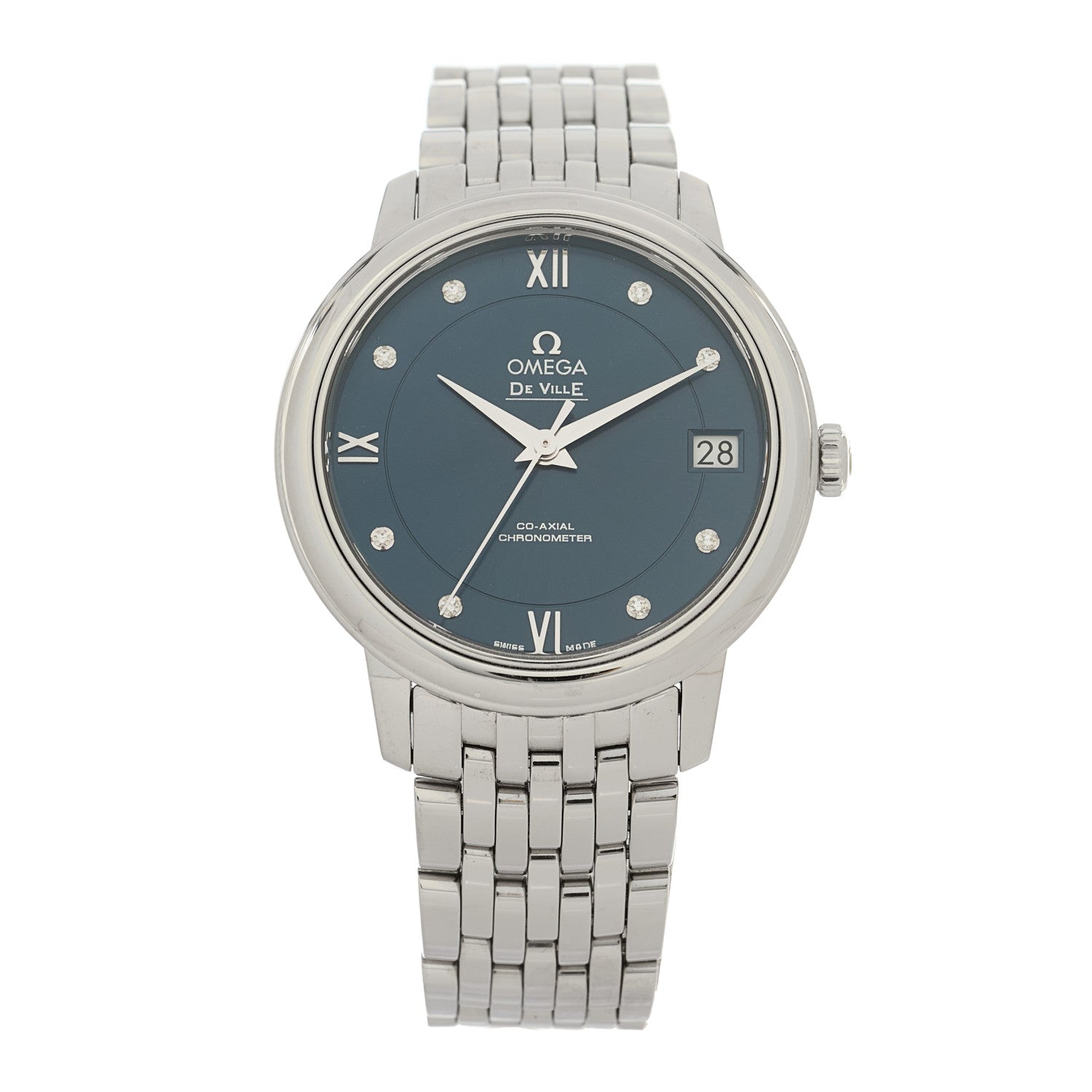 Omega Stainless Steel Diamond 32.7mm De Ville Co-Axil Chronometer Automatic Watch Blue 424.10.33.20.53.001 1 of 5