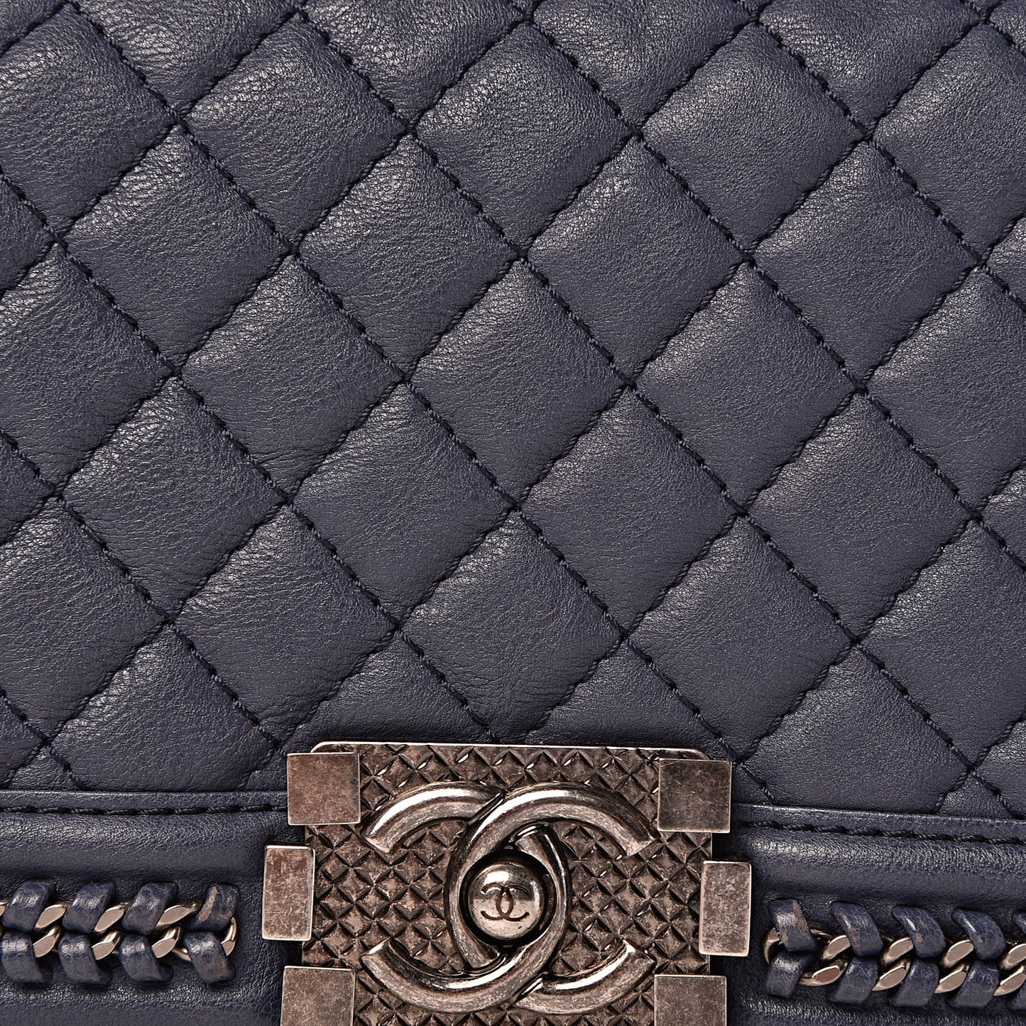 Calfskin Quilted Medium Top Handle Boy Flap Blue
