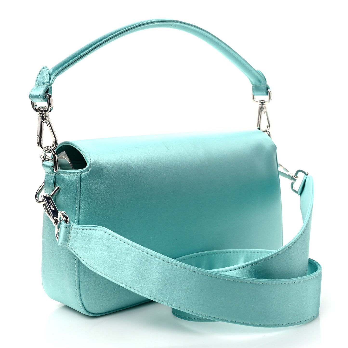 X TIFFANY Satin Nappa Silver Baguette Blue Tiffany Silver