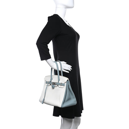 Hermes Togo Bi-Color Horseshoe Birkin 30 White Ciel 2 of 13