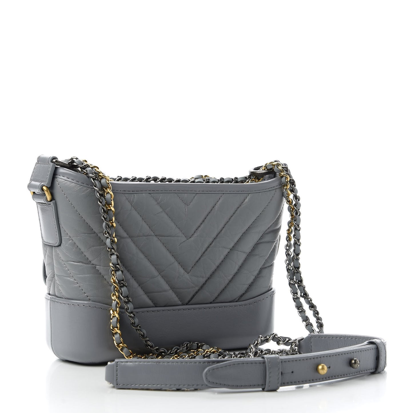 Aged Calfskin Chevron Quilted Small Gabrielle Hobo Grey