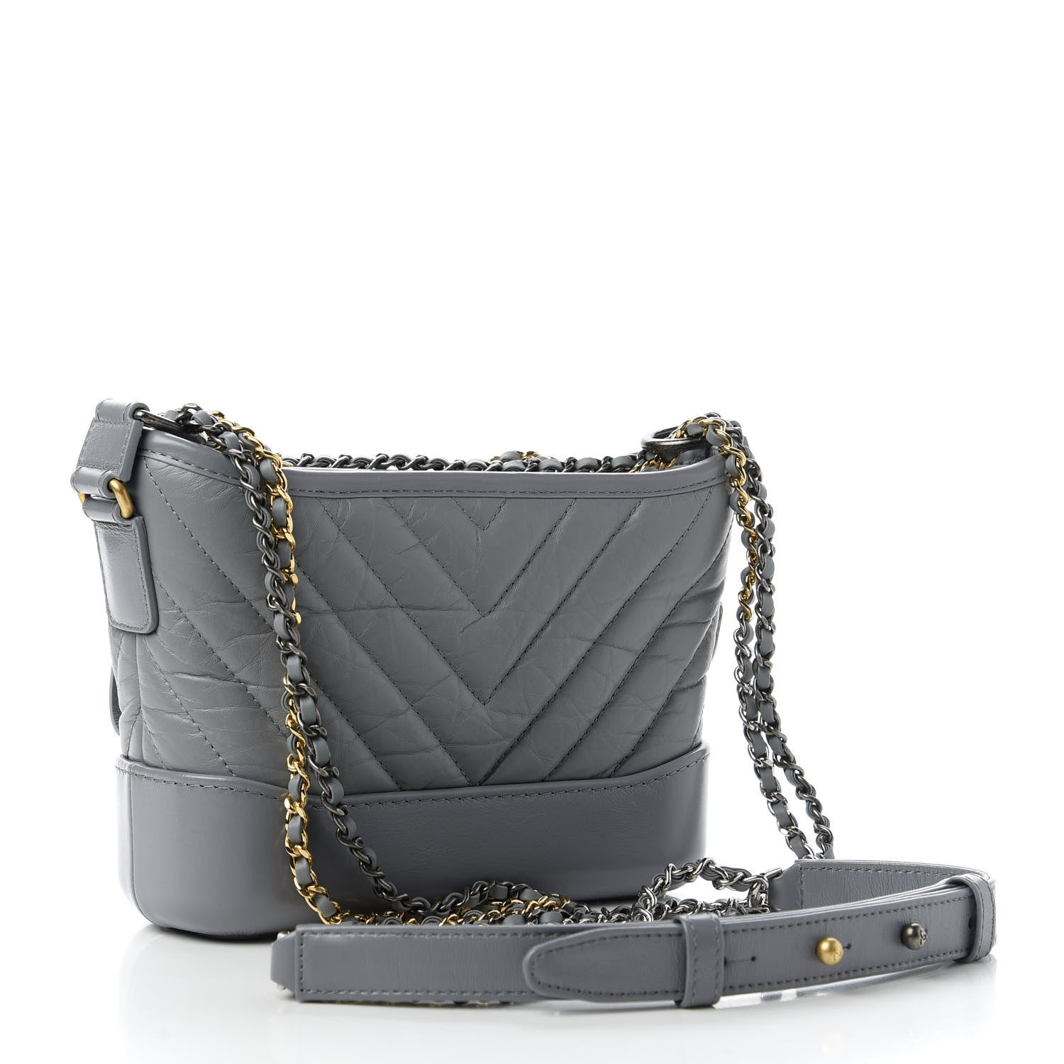 Chanel Aged Calfskin Chevron Quilted Small Gabrielle Hobo Grey 3 of 11