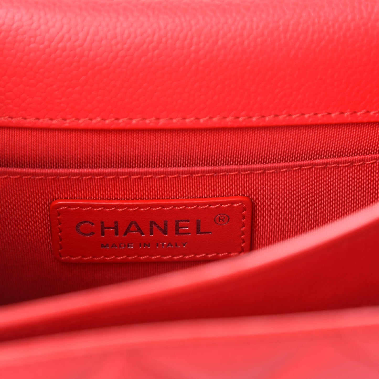 Grained Calfskin Quilted Small CC Box Flap Red