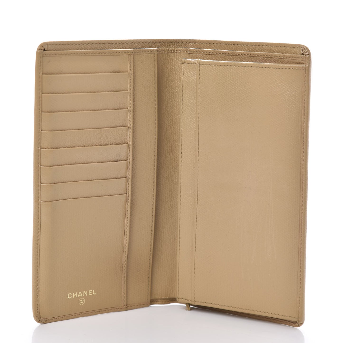 Grained Calfskin CC Button Yen Wallet Beige