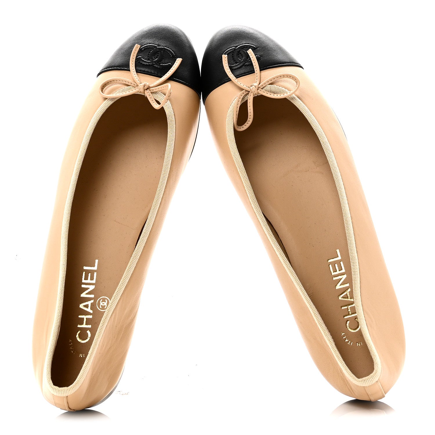 Chanel Lambskin Cap Toe CC Ballerina Flats 41.5 Beige Black