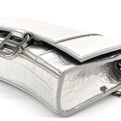 Balenciaga Metallic Calfskin Crocodile Embossed Hourglass Chain Bag Silver 11 of 11