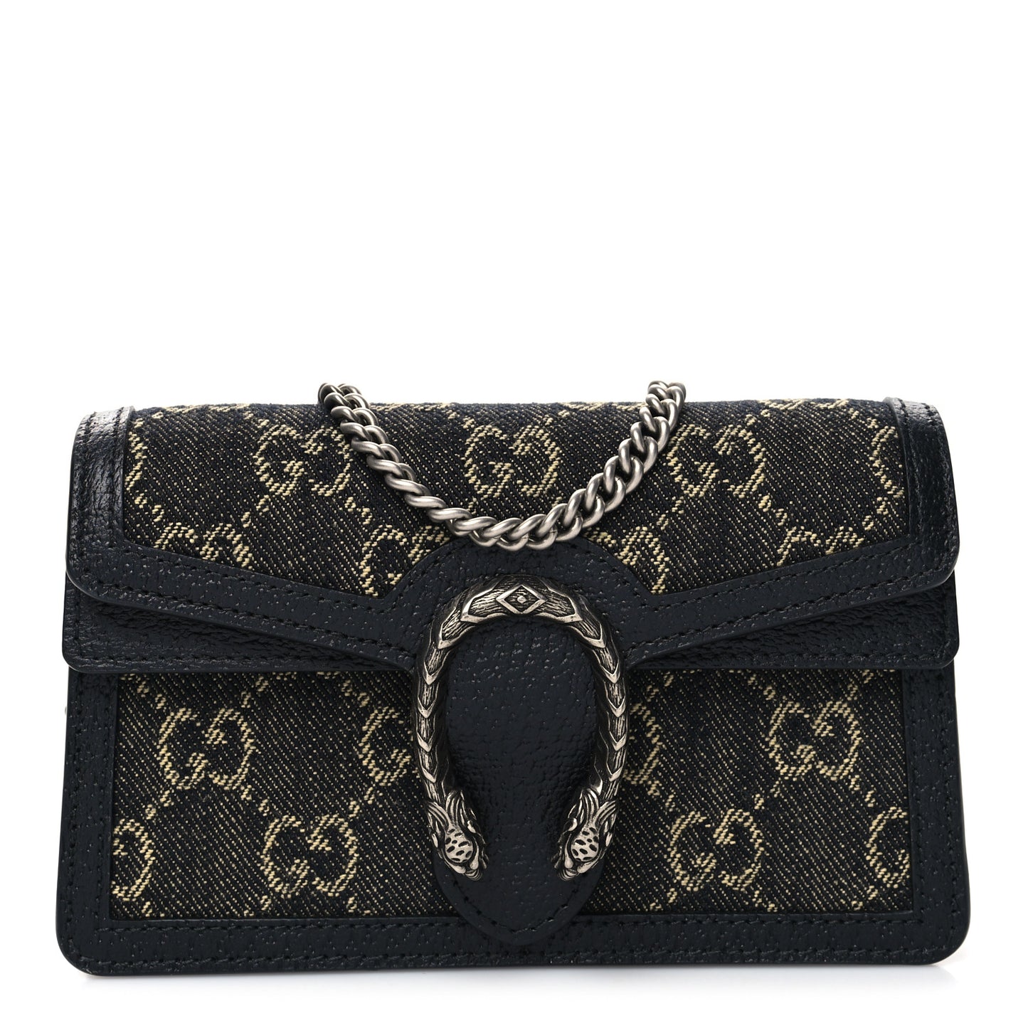 Jacquard Black Denim GG Monogram Super Mini Dionysus Shoulder Bag Black Ivory