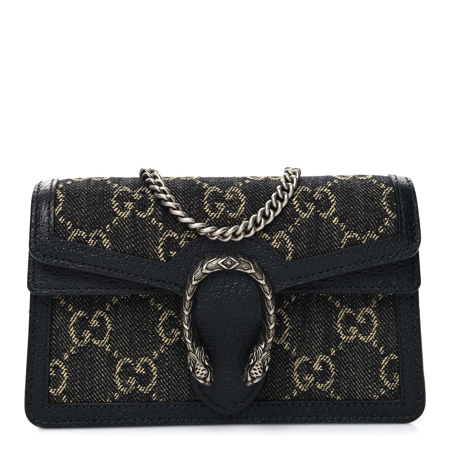 Gucci Jacquard Black Denim GG Monogram Super Mini Dionysus Shoulder Bag Black Ivory 1 of 10