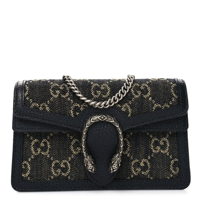 Gucci Jacquard Black Denim GG Monogram Super Mini Dionysus Shoulder Bag Black Ivory 1 of 10