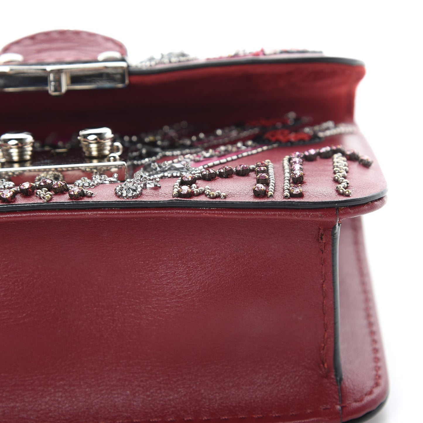 Vitello Crystal Loveblade Embellished Mini Glam Lock Rockstud Flap Rubino
