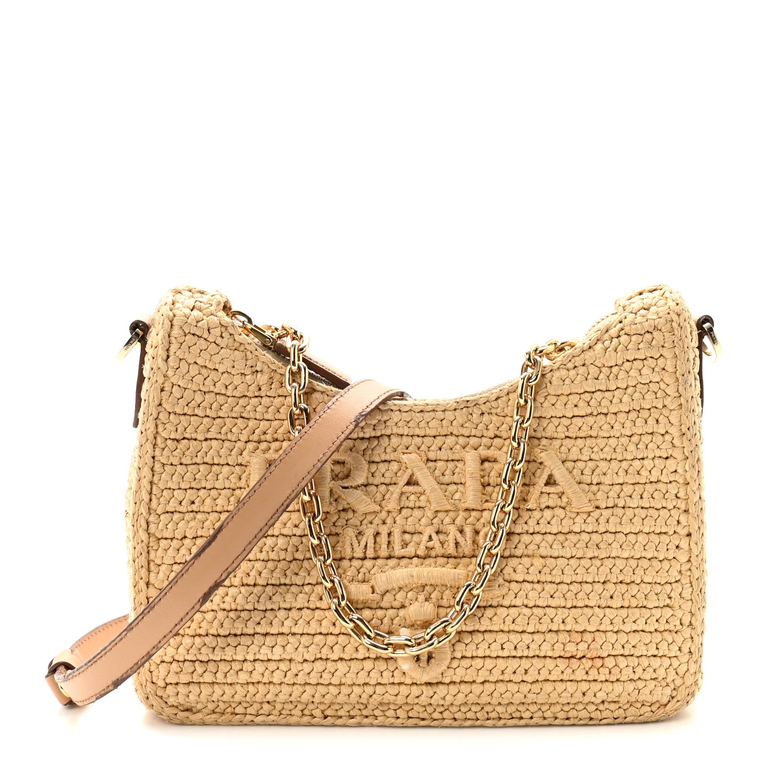 Prada Yarn Raffia Effect Crochet Mini Re-Edition 2000 Shoulder Bag Naturale 1 of 9