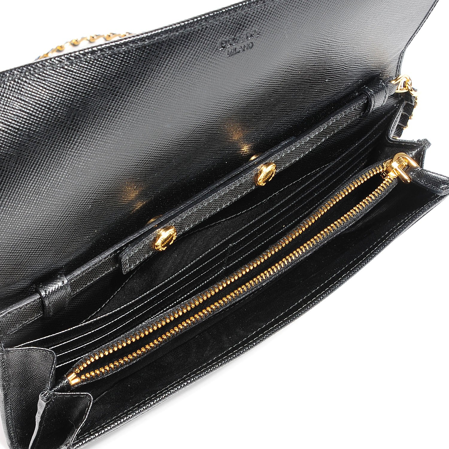 Prada Saffiano Metal Oro Chain Wallet Nero Black 6 of 8