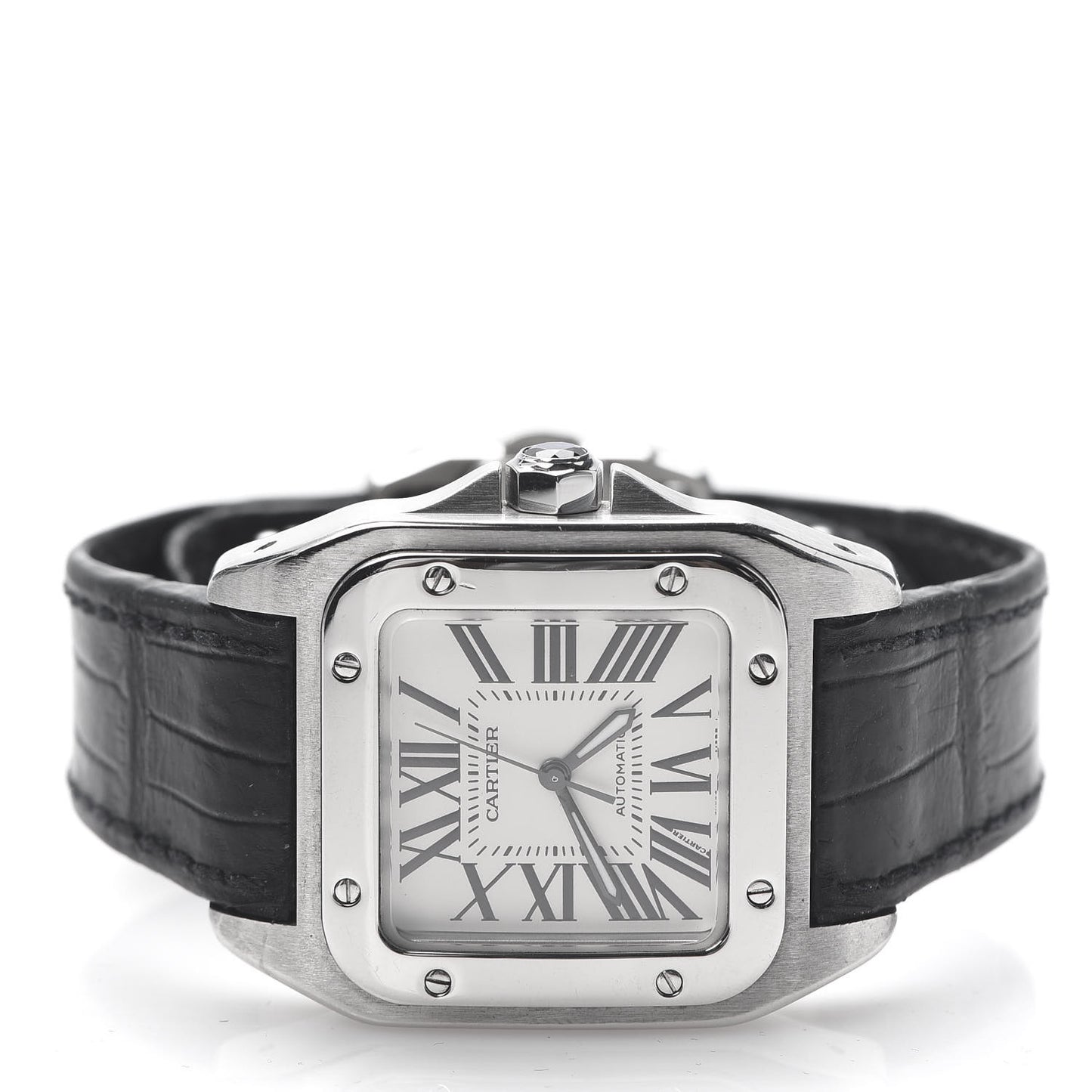 Stainless Steel Alligator 33mm Santos 100 Automatic Watch