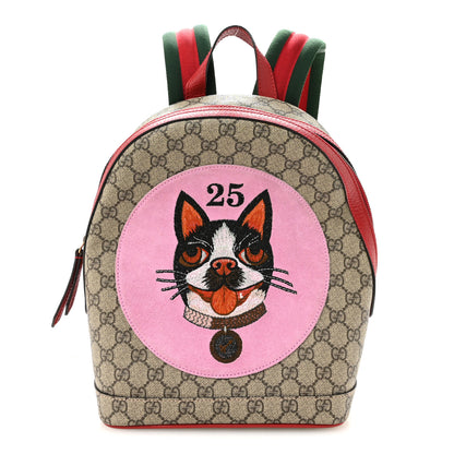 Gucci GG Supreme Monogram Web Bosco Patch Dome Backpack Beige Malva Hibiscus Red 1 of 10