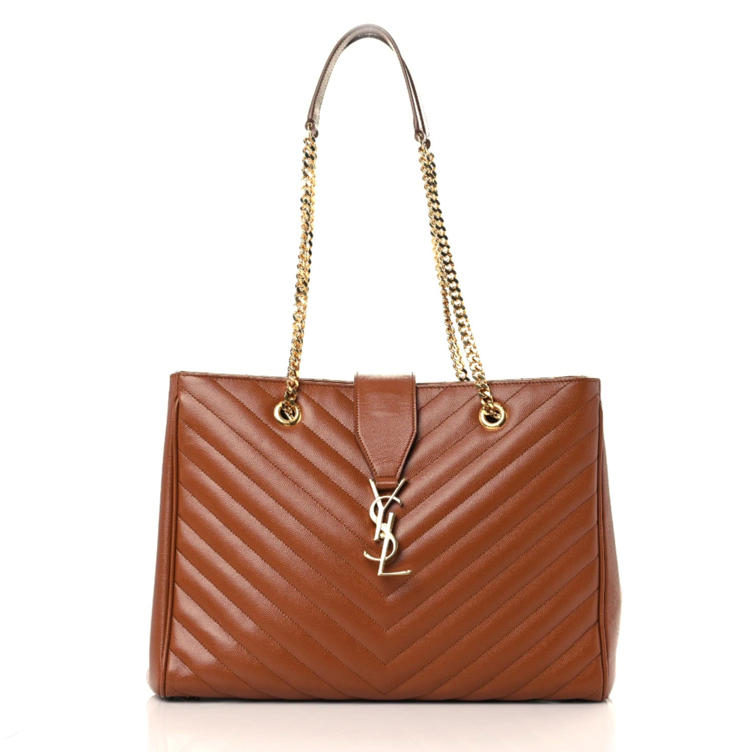Saint Laurent Grain De Poudre Matelasse Chevron Large Monogram Shopping Bag Tan 1 of 10
