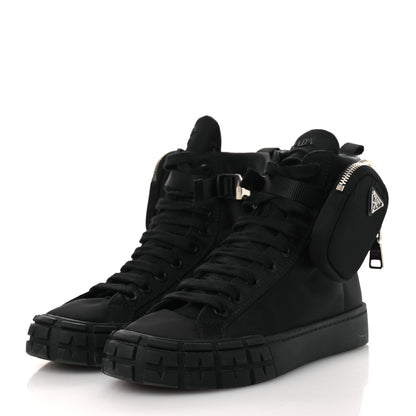Prada Re-Nylon Gabardine Triangle Womens Wheel Pouch Pocket High Top Sneakers 38 Black 4 of 12