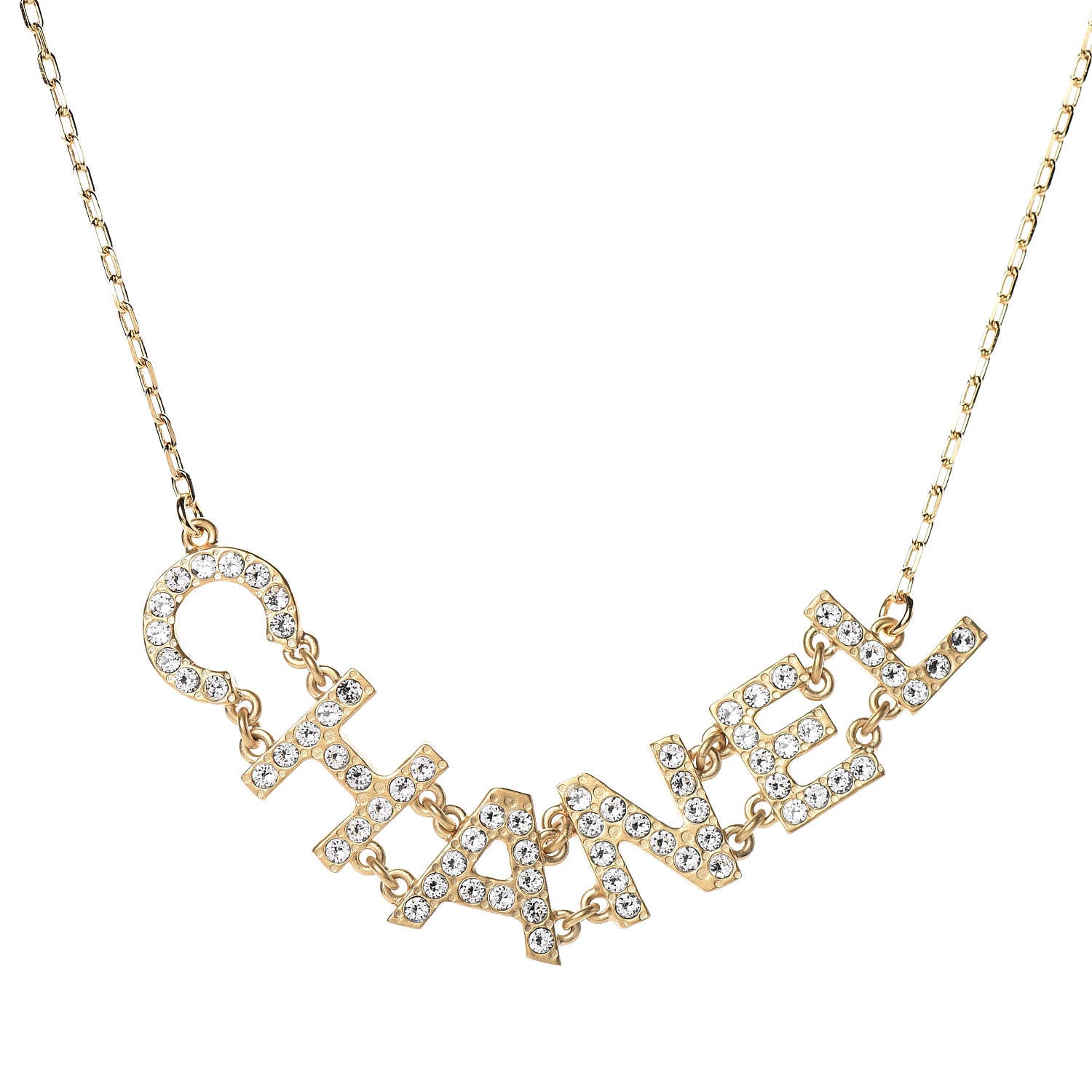 Chanel Metal Crystal 90's Icon Logo Necklace Gold 4 of 6