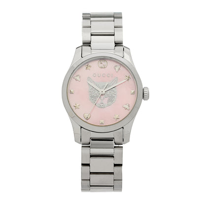 Gucci Stainless Steel Pink Mother of Pearl 27mm G-Timeless Cat Quartz Watch 1 of 5