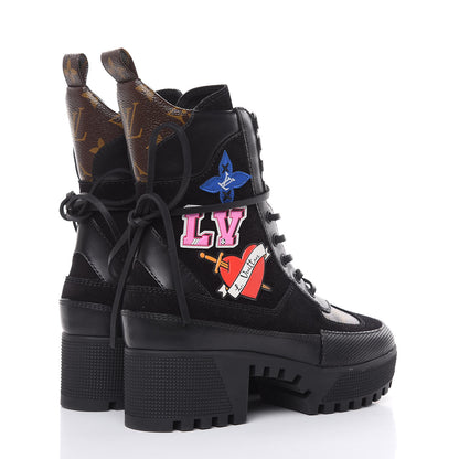 Louis Vuitton Suede Calfskin Monogram LV Black Heart Laureate Platform Desert Boots 36 Black 4 of 7
