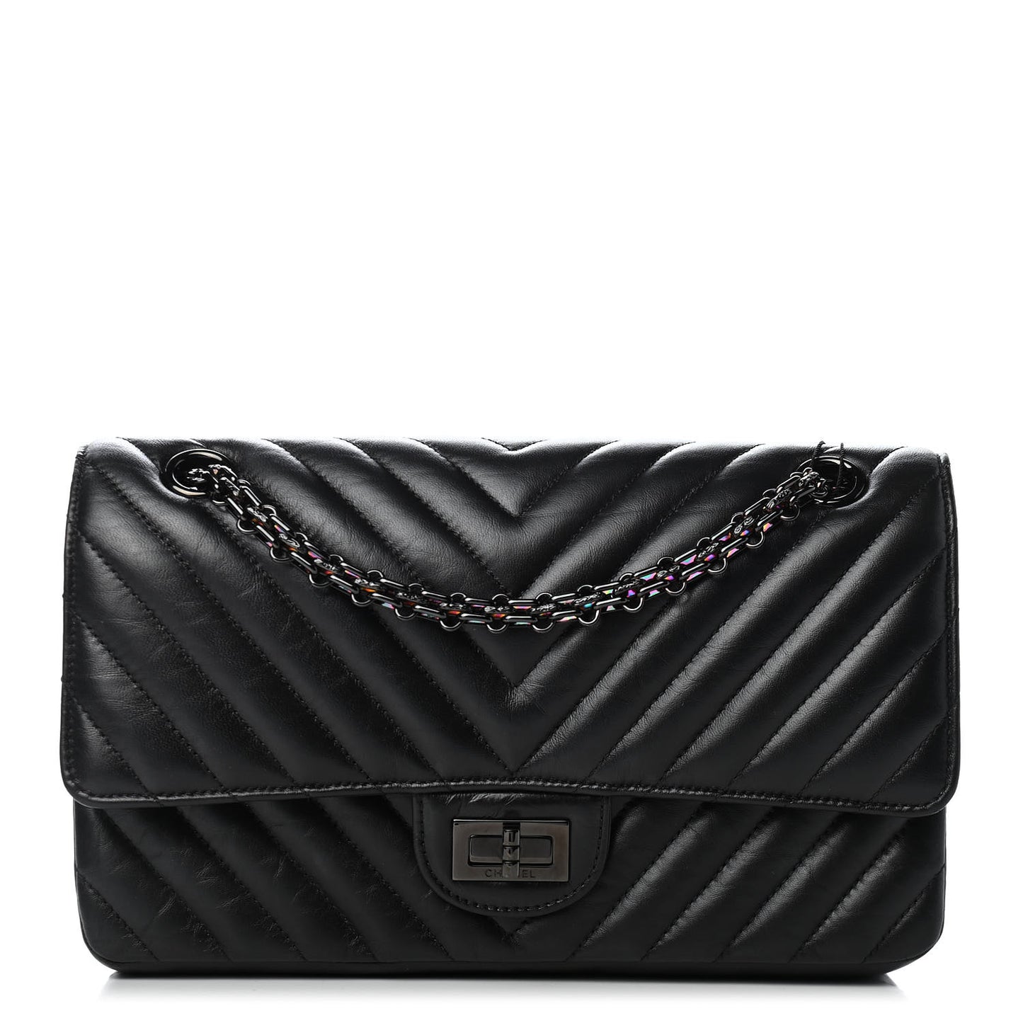 Aged Calfskin Chevron Quilted 2.55 Reissue 225 Flap So Black