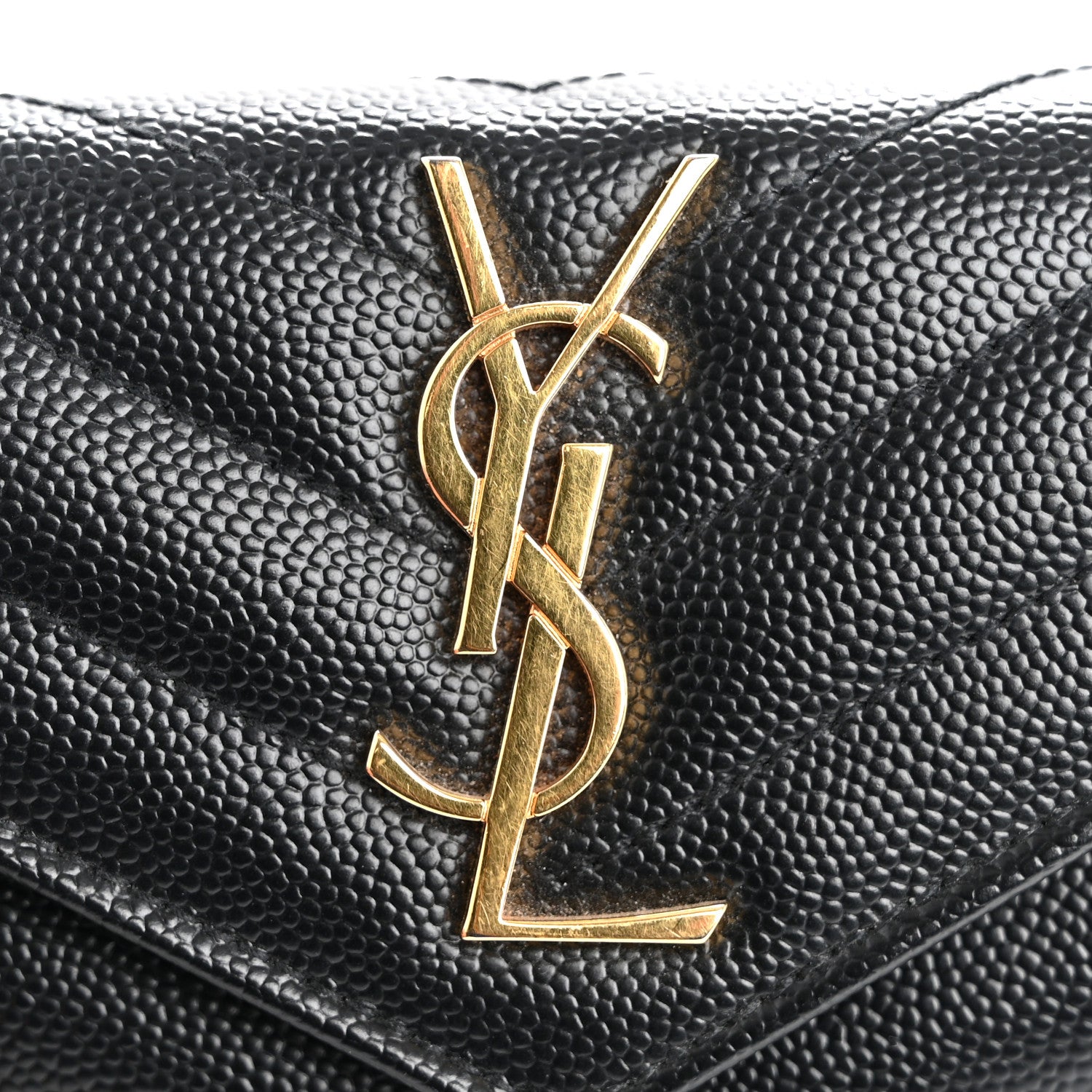 Saint Laurent Grain De Poudre Matelasse Chevron Small Monogram Envelope Wallet Black 9 of 11