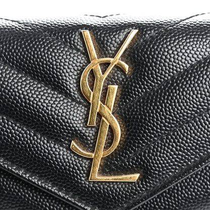 Saint Laurent Grain De Poudre Matelasse Chevron Small Monogram Envelope Wallet Black 9 of 11