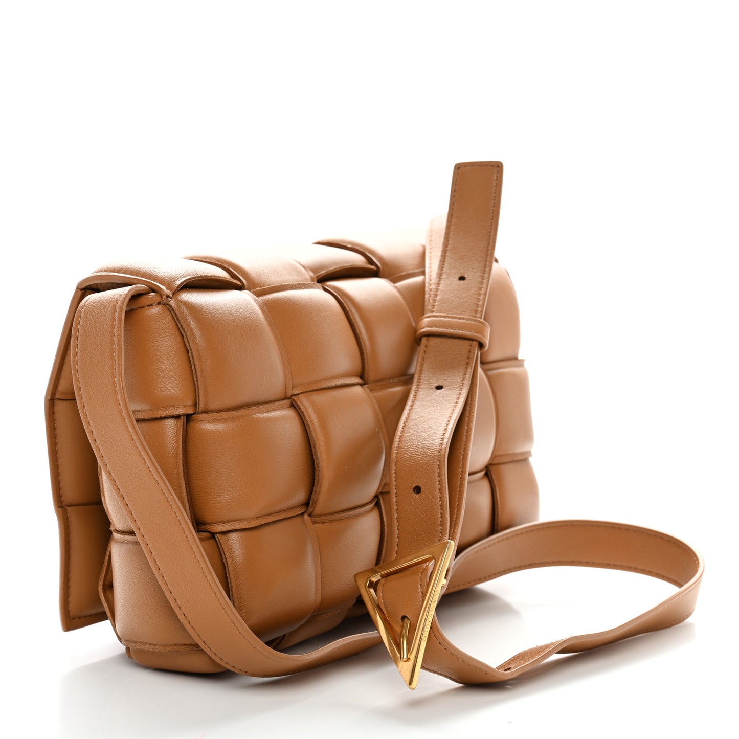 Nappa Maxi Intreccio Padded Cassette Crossbody Bag Caramel