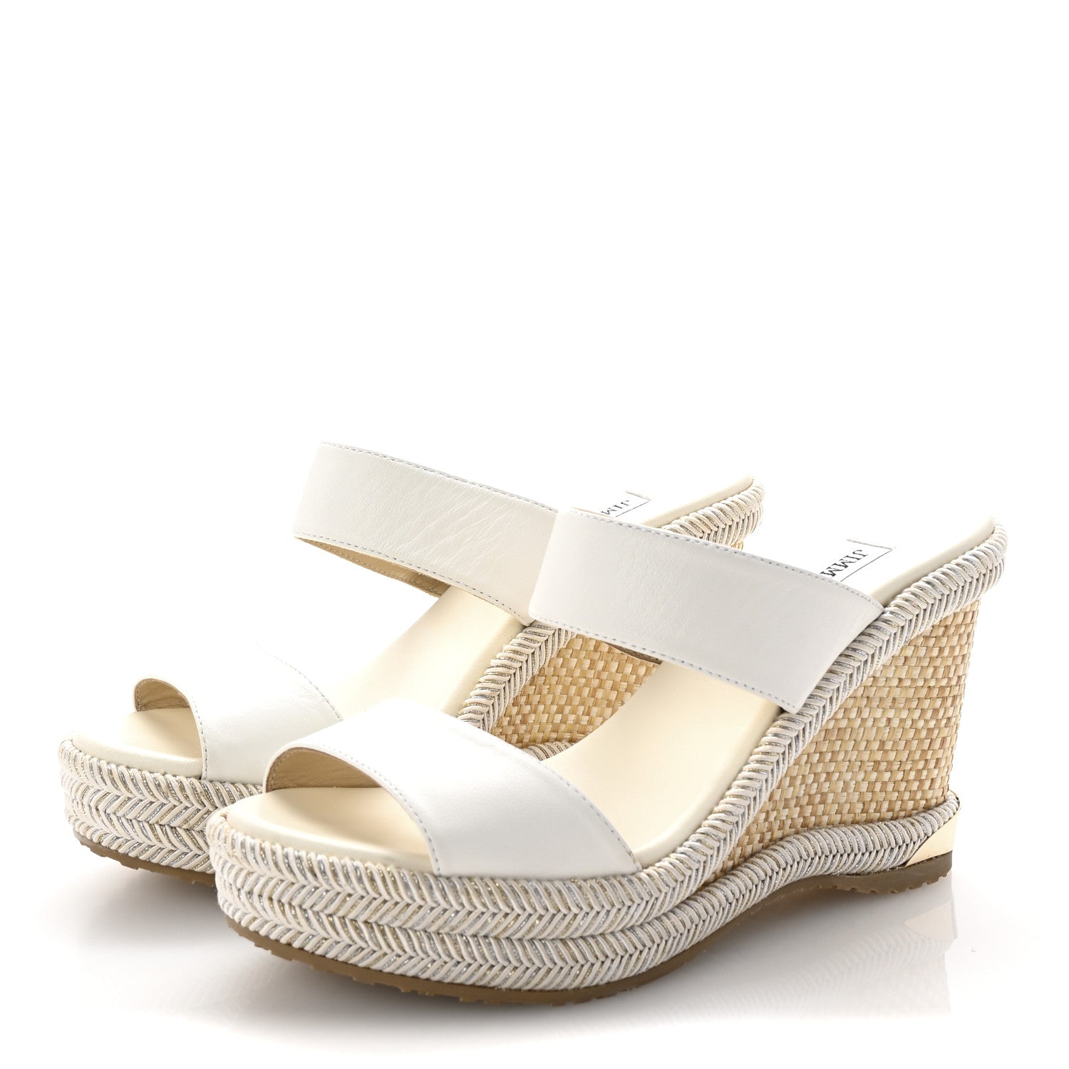 Jimmy Choo Calfskin Raffia Parker 100 Wedge Sandals 37 Milk 4 of 9
