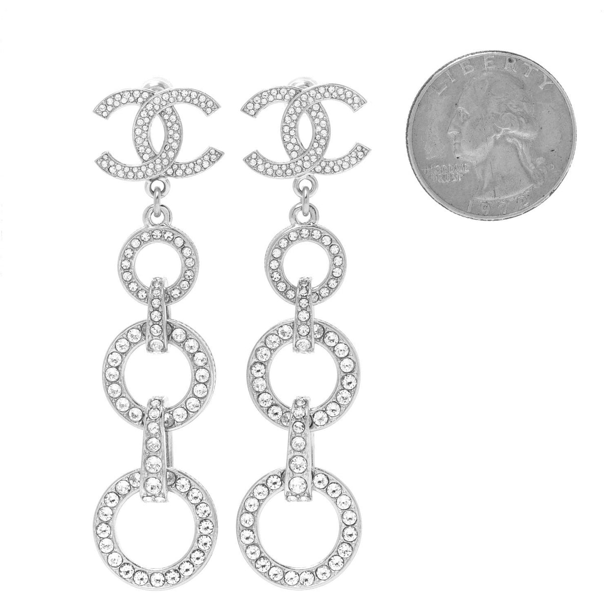 Crystal CC Triple Drop Earrings Silver