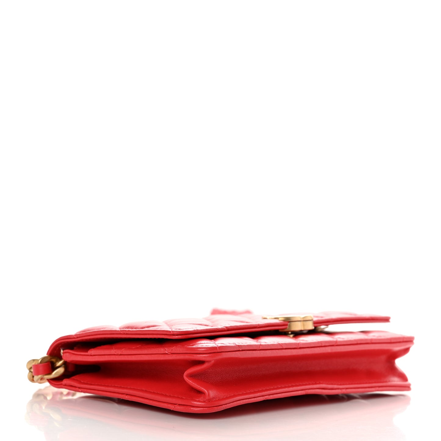 Lambskin Resin Quilted Wallet On Chain WOC Red