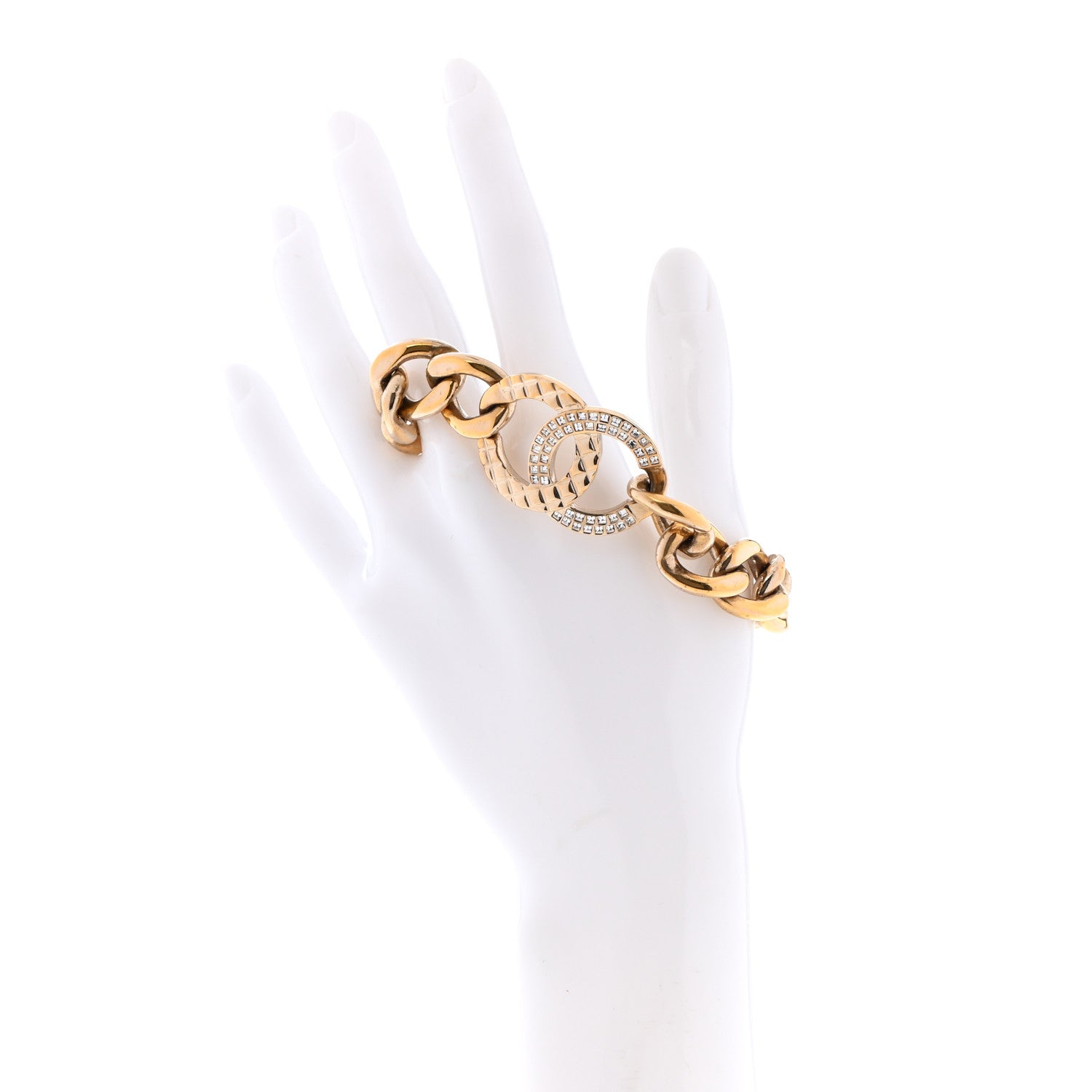 Chanel Baguette Crystal Quilted CC Chain Bracelet Gold 2 of 5