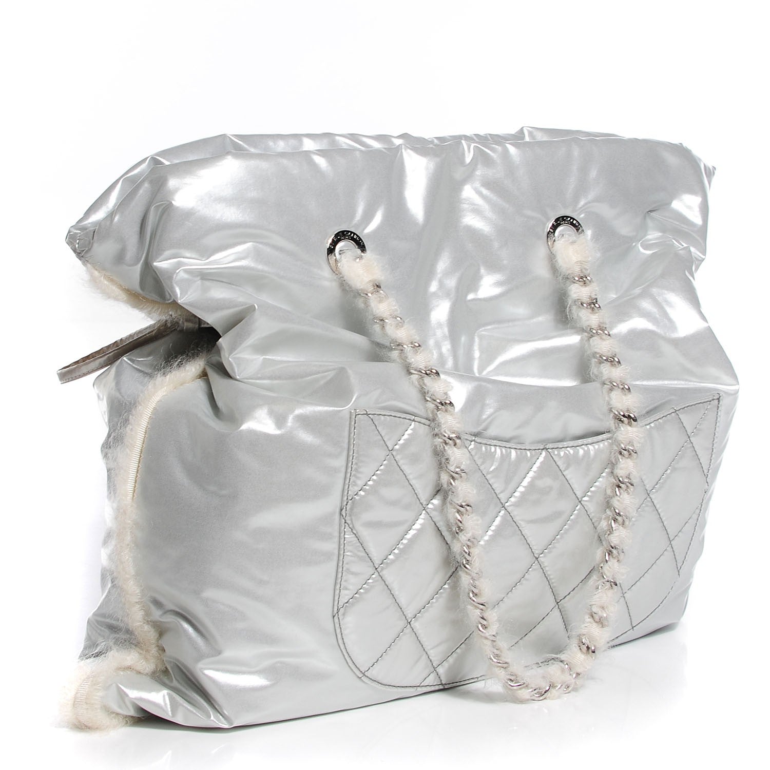 Chanel Vinyl Mohair Trimmed CC Bonbons Tote Silver 3 of 7