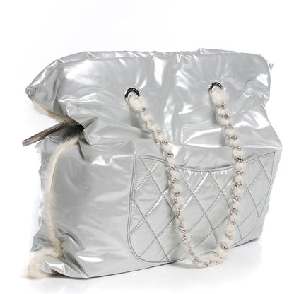Chanel Vinyl Mohair Trimmed CC Bonbons Tote Silver 3 of 7