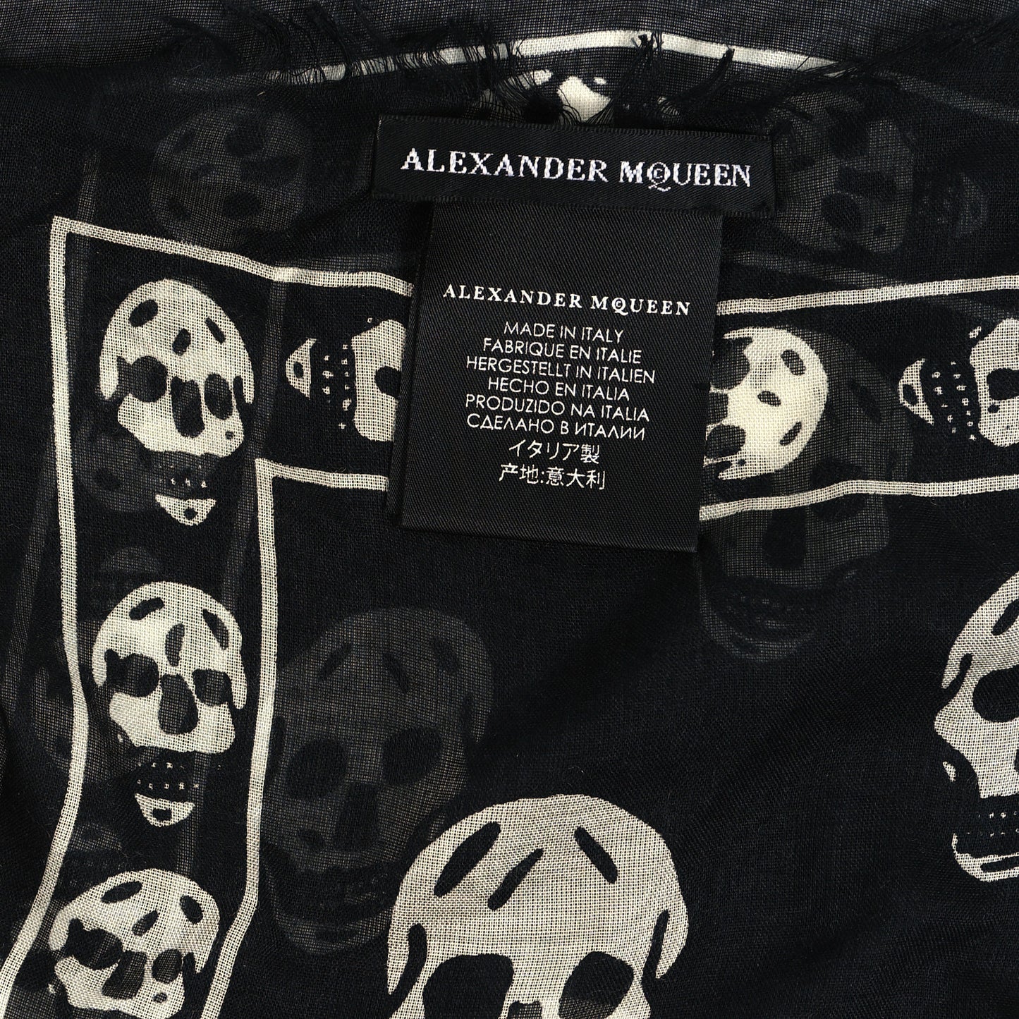 Silk Chiffon Skull Scarf Black Ivory