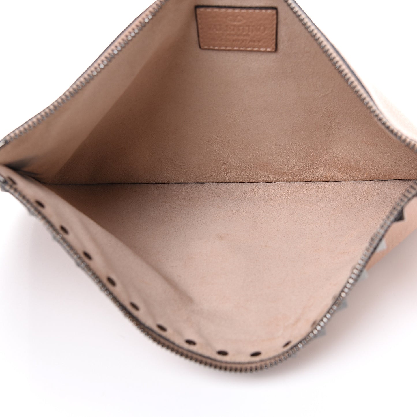 Pebbled Calfskin Large Rockstud Zip Pouch Skin Sorbet